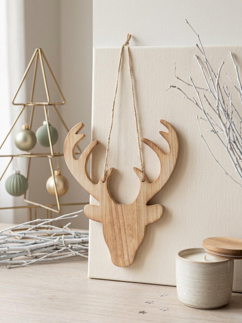 Wooden Deer Head Wall Decor Hanging Christmas Reindeer Antlers Sign Rustic 15"